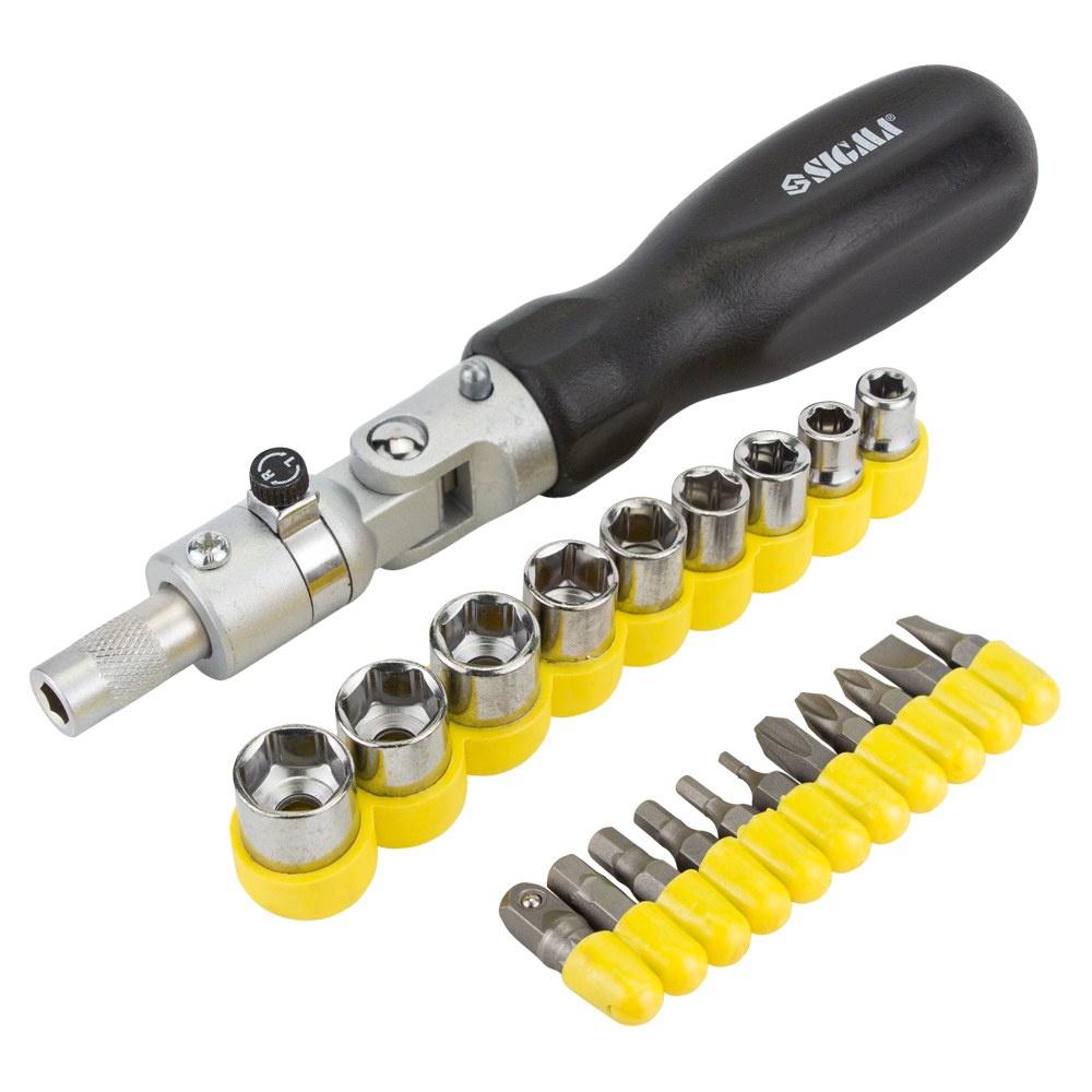 Викрутка з реверсом Sigma + насадки та біти (4002031)