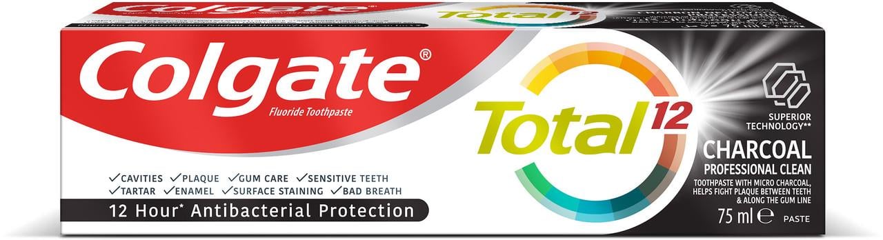 Зубна паста Colgate Total 12 Charcoal&Clean антибактеріальна 75 мл (6920354829406)