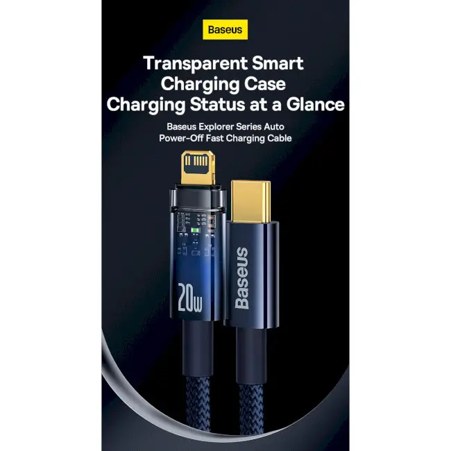 Кабель BASEUS Explorer Series Auto Power-Off Fast Charging Cable Type-C to Lightning CATS000103 20W 2 м Blue - фото 6