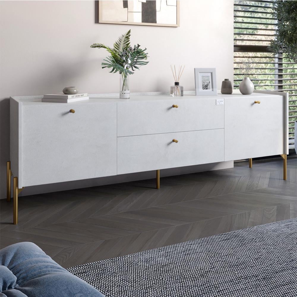 Тумба под телевизор с ящиками Lion Wood с золотыми ножками 180х50х40 см Бетон style (Lion-043109)