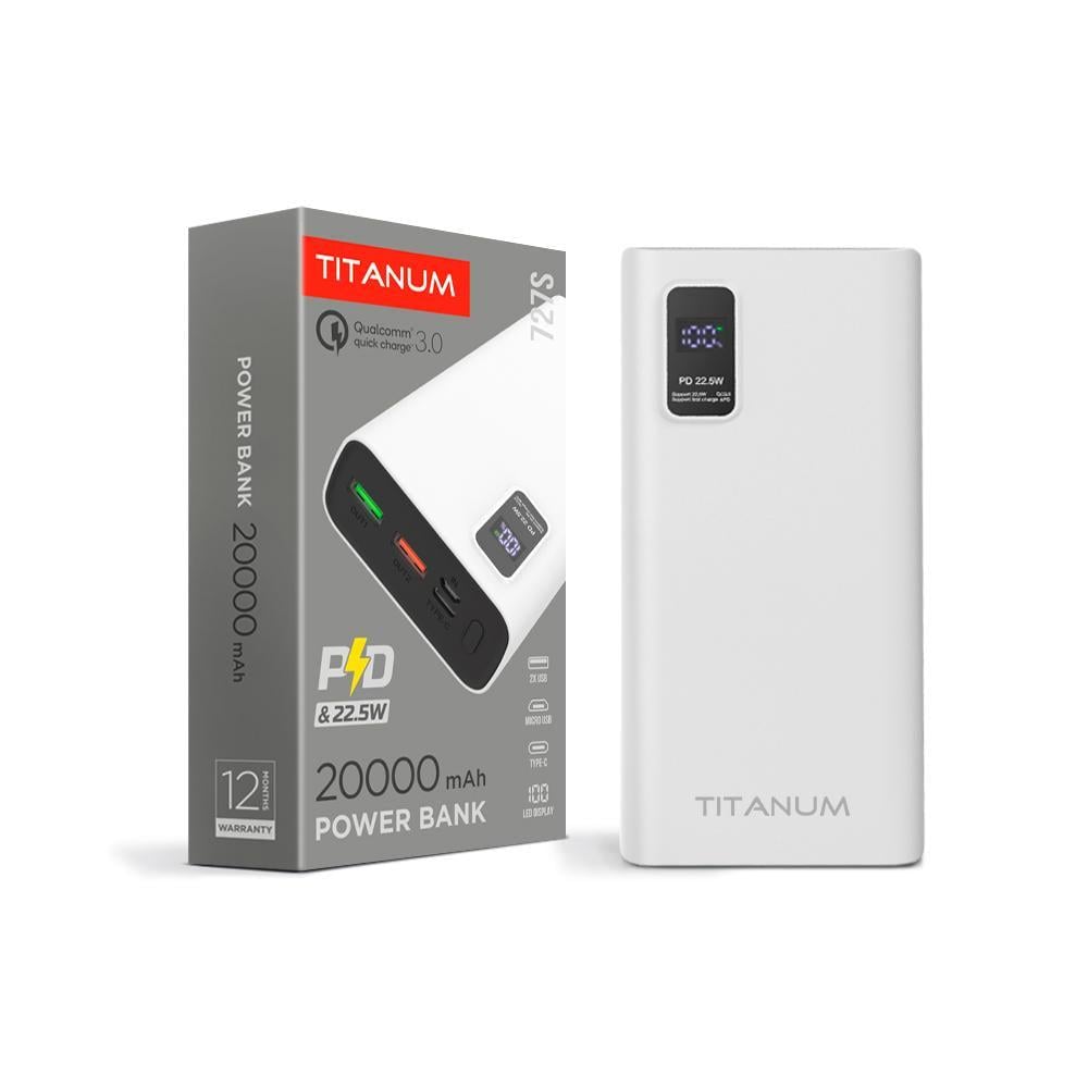 Павербанк TITANUM TPB-727S 22.5W QC+PD білий 20000mAh Павербанк TITANUM TPB-727S 22.5W QC+PD білий 20000mAh