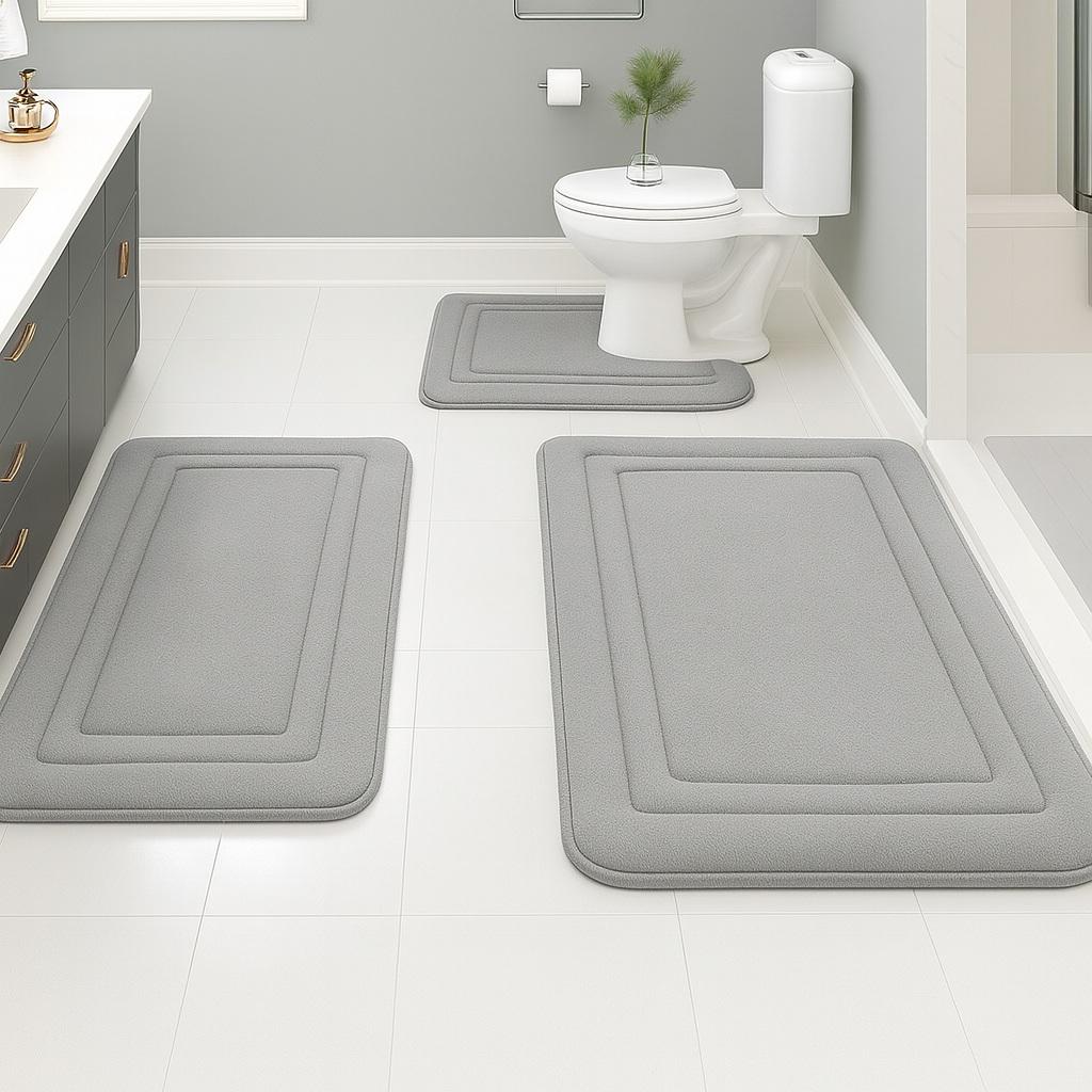 Набор ковриков для ванной с эффектом памяти KVADRO антискользящий водопоглощающий 3 шт. Серый (7802662)