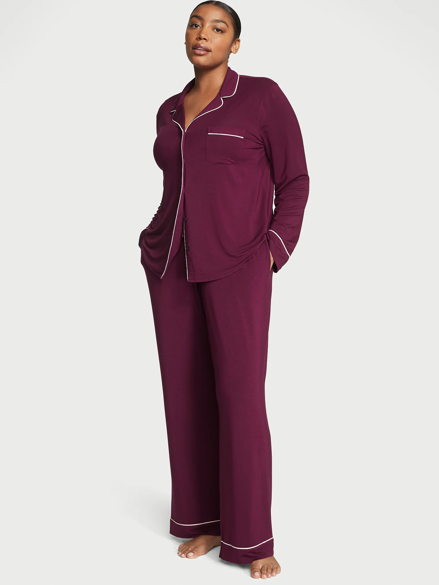 Піжама жіноча Victoria's Secret Modal Long Pajama Set S Бордовий (17539039)