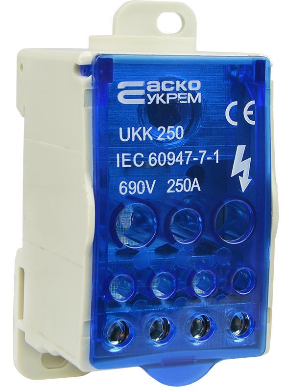 Блок распределительный АСКО-Укрем JHUKK-250 250А вход 1х120 мм2 выход 2х35/5х16/4х10 мм2 на DIN-рейку (A0130010103)