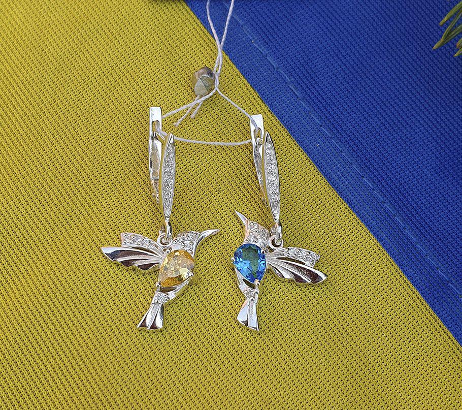 Серьги с фианитами Maxi Silver 9215 Колибри Желто-голубой (89215)