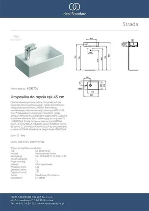 Умывальник Ideal Standard Strada 50x42 см (K081701) - фото 6 Умывальник Ideal Standard Strada 50x42 см (K081701) - фото 6
