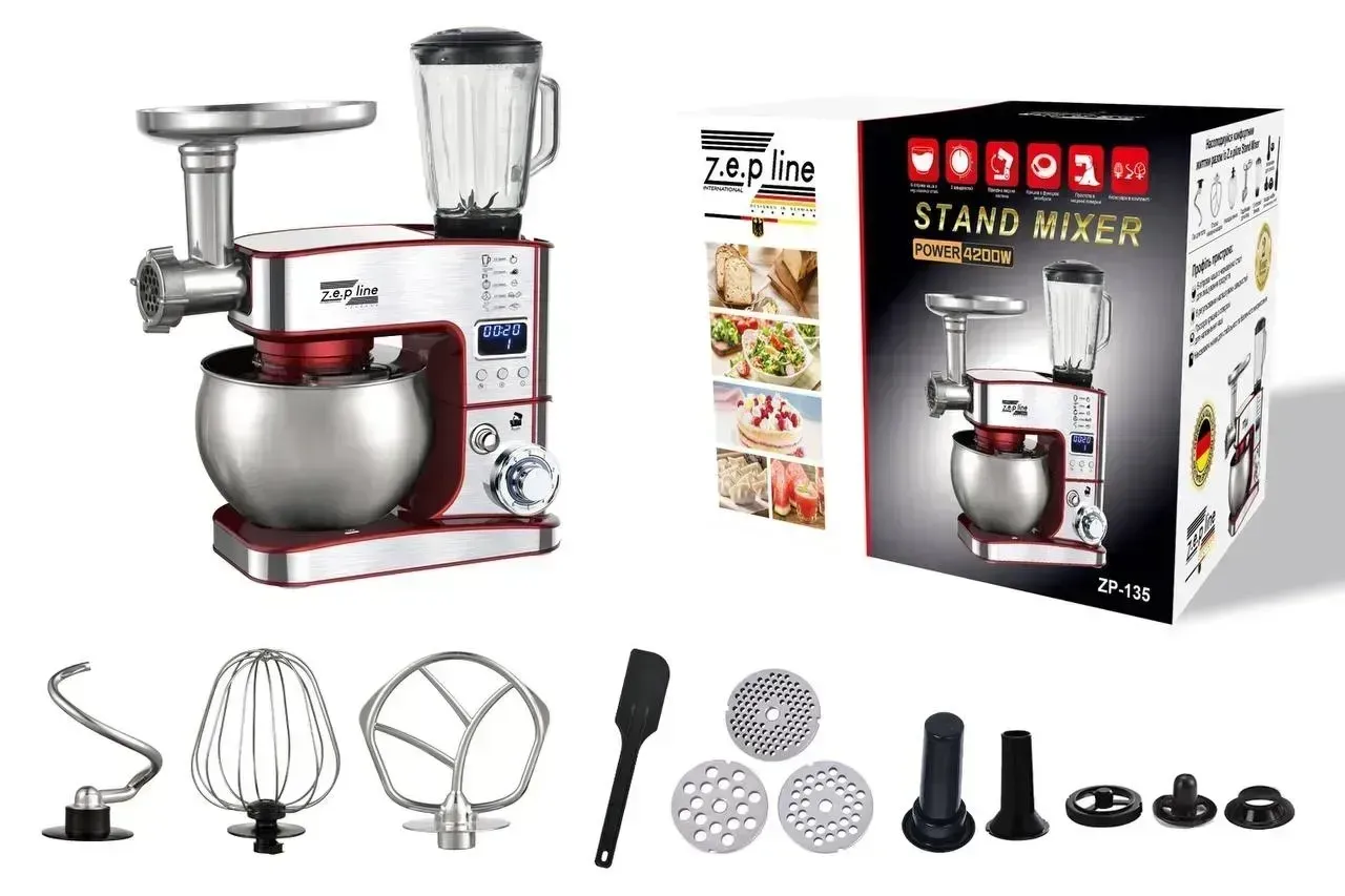 Кухонный комбайн ZepLine ZP-135 7в1 4200 Вт LCD-дисплей 6 л Красный (ML-04902)