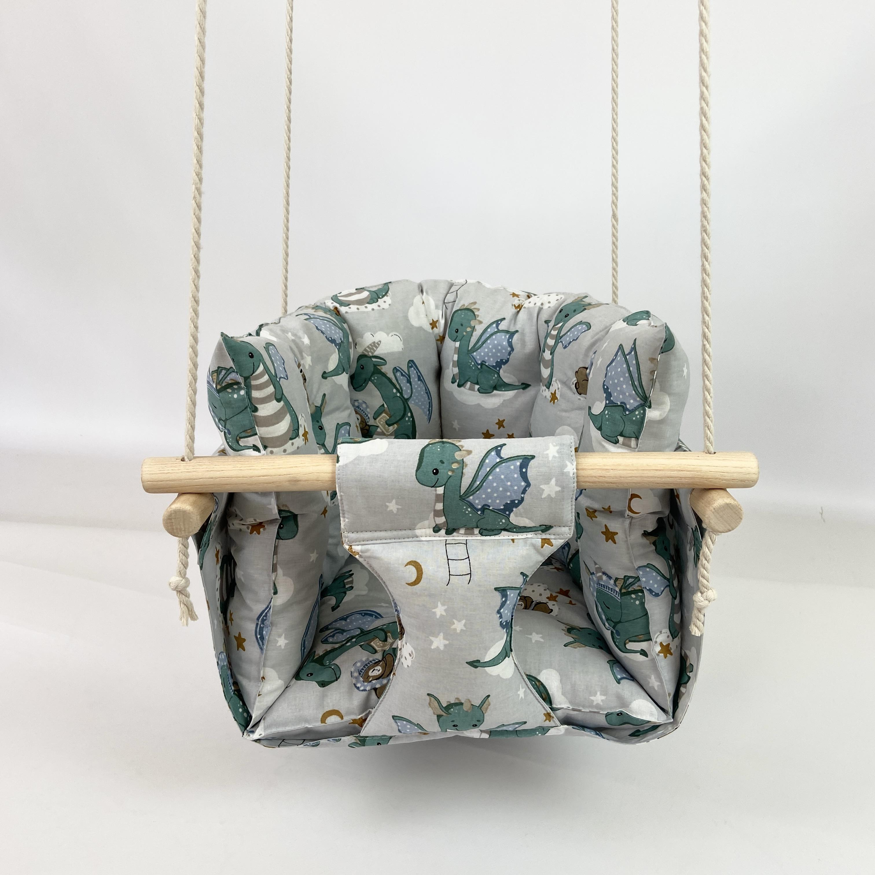 Детские качели подвесные хлопковые Премиум с динозаврами Серый (gs-8868)