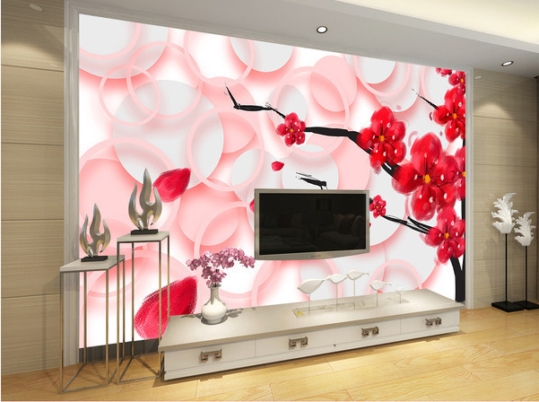 Фотообои 3D флизелиновые цветочные для спальни/зала/кухни Красные цветы с кругами