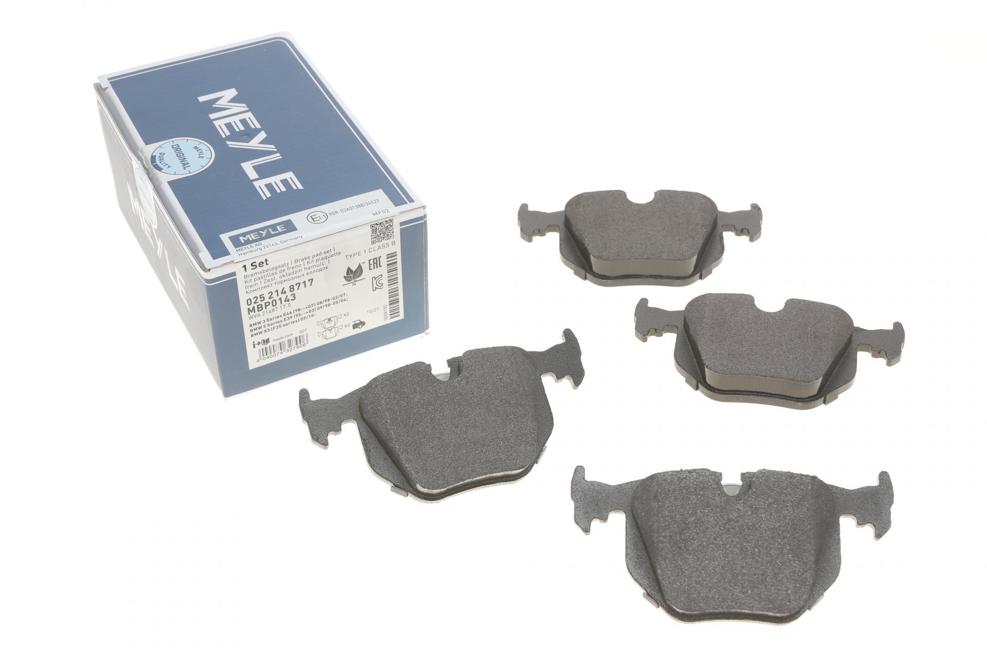 Колодки тормозные задние Meyle BMW 3 E46/5 E39/7 E38/X3 E83/X5 E53 94- (025 214 8717)