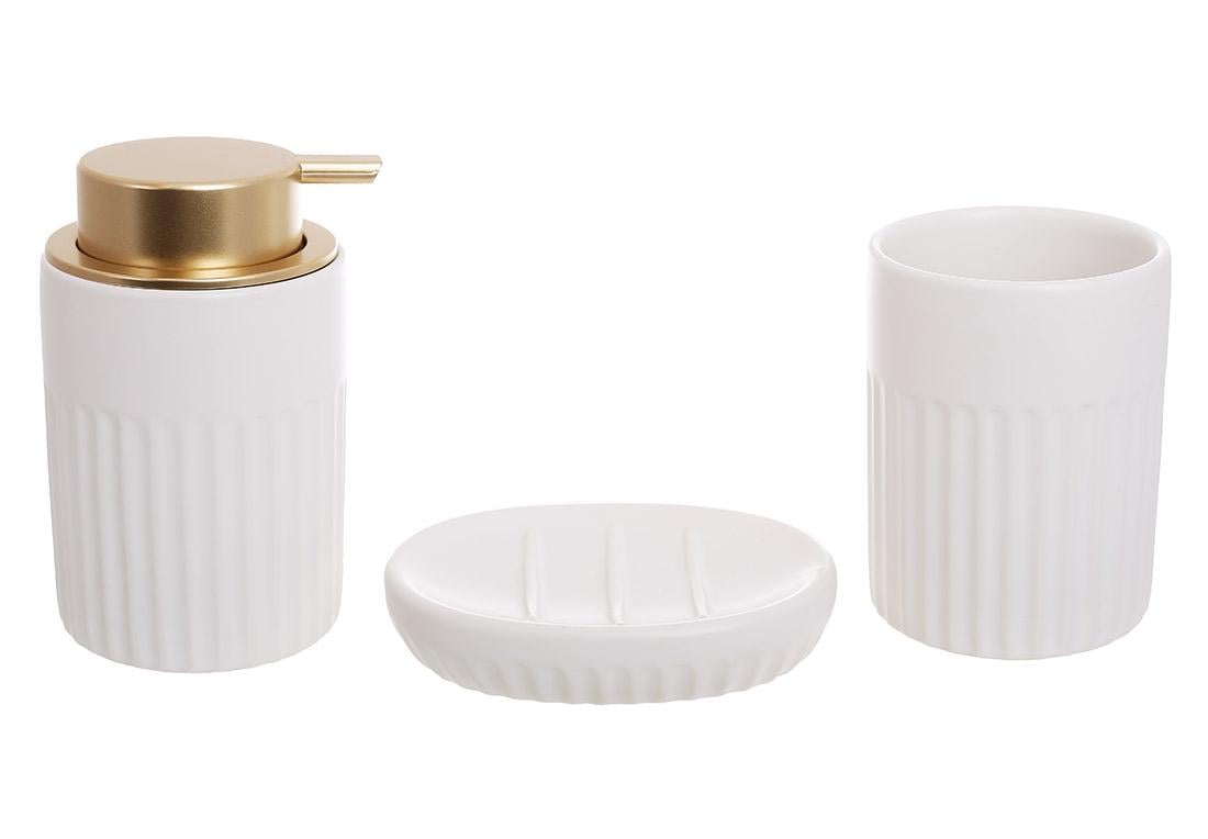 Набор для ванной 3 предмета дозатор 350 мл/стакан/мыльница/дизайн Белый матовый (851-331)