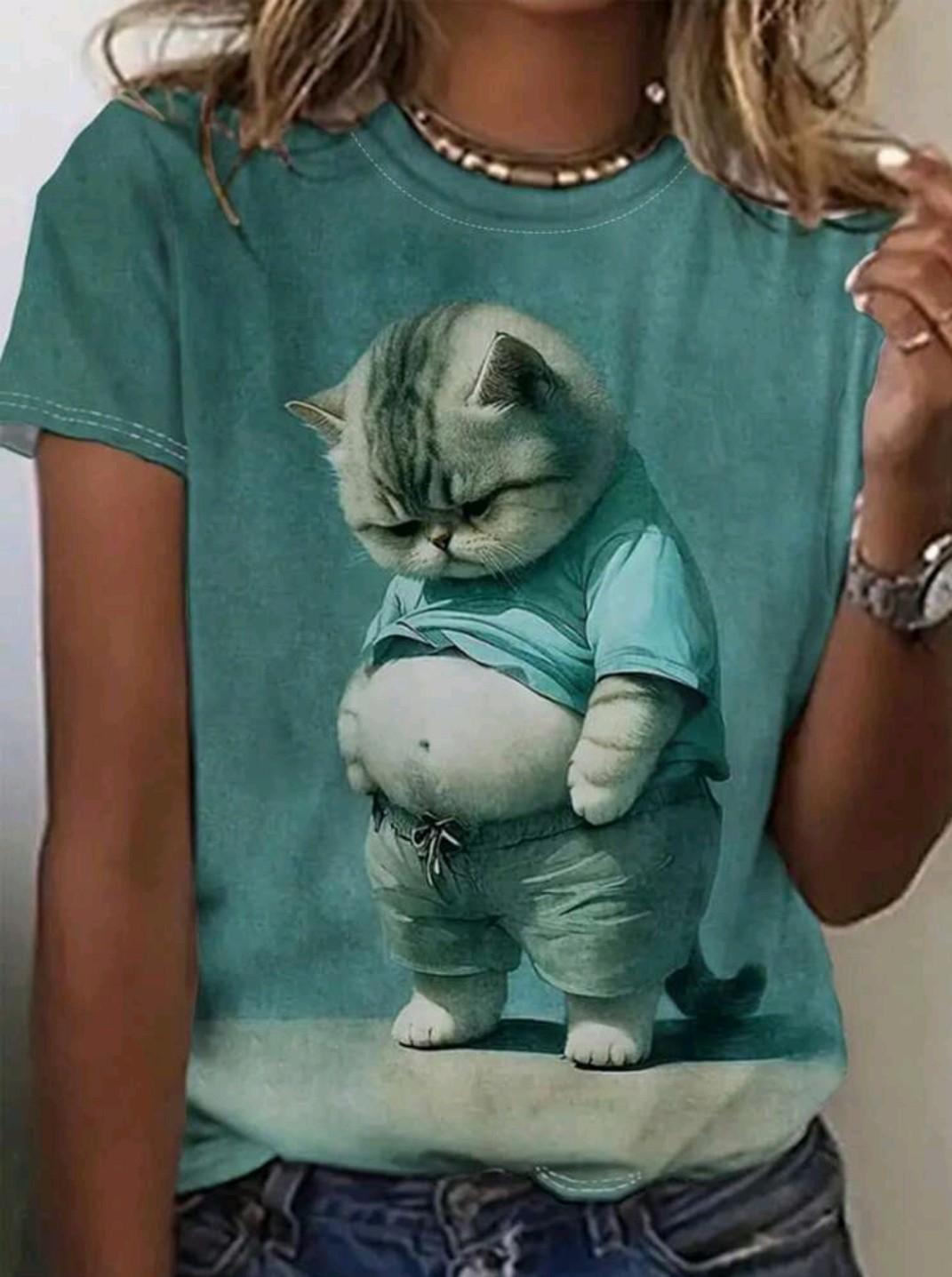 Футболка женская Summer с рисунком кота S Голубой (27343011)