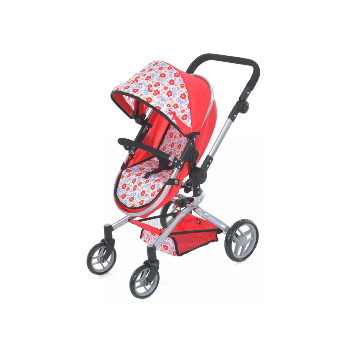 Коляска-трансформер для куклы со съемной люлькой из металла и текстиля 82 см Красный (150-98-9695RD)