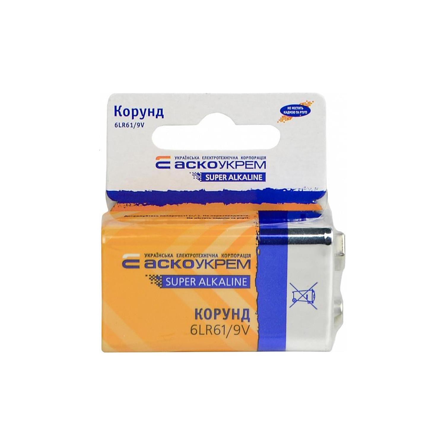 Батарейка АСКО-УКРЕМ Корунд щелочная 9V shrink card 1 шт. (Аско.6LR61.SC1)