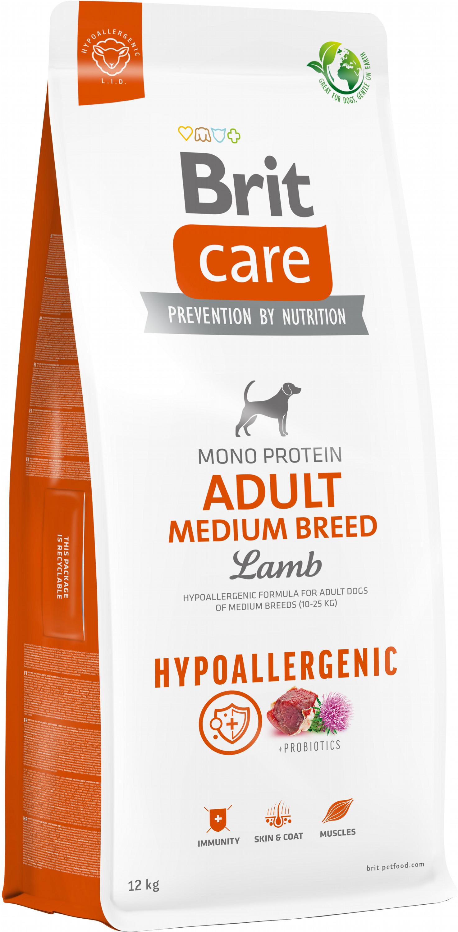 Корм для собак средних пород Brit Care Dog Hypoallergenic Medium Breed с ягненком гипоаллергенный 12 кг (8595602559015)