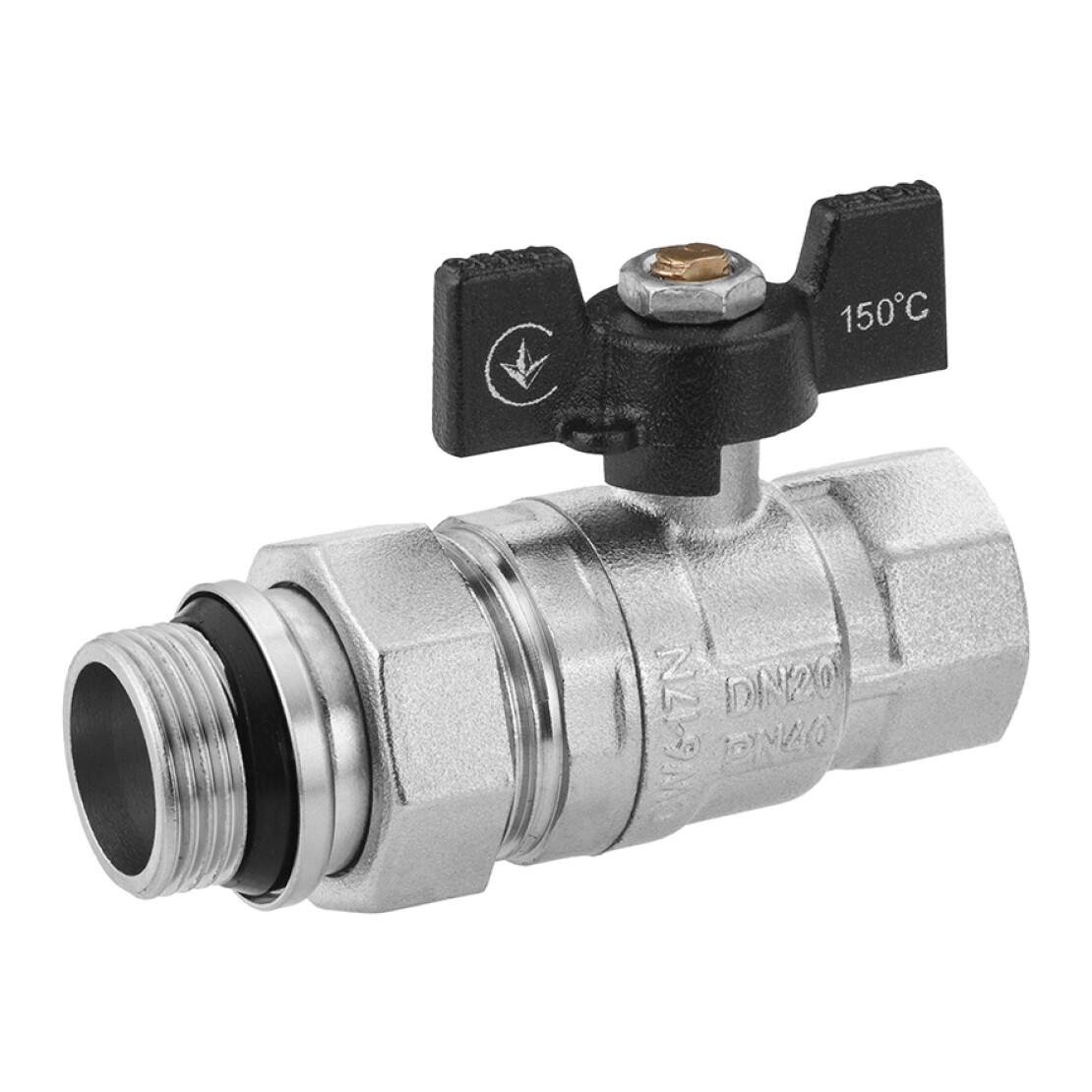 Кран-американка кульовий прямий Kroner ВЗ PN40 3/4" метелик/нікельований (CV033221)