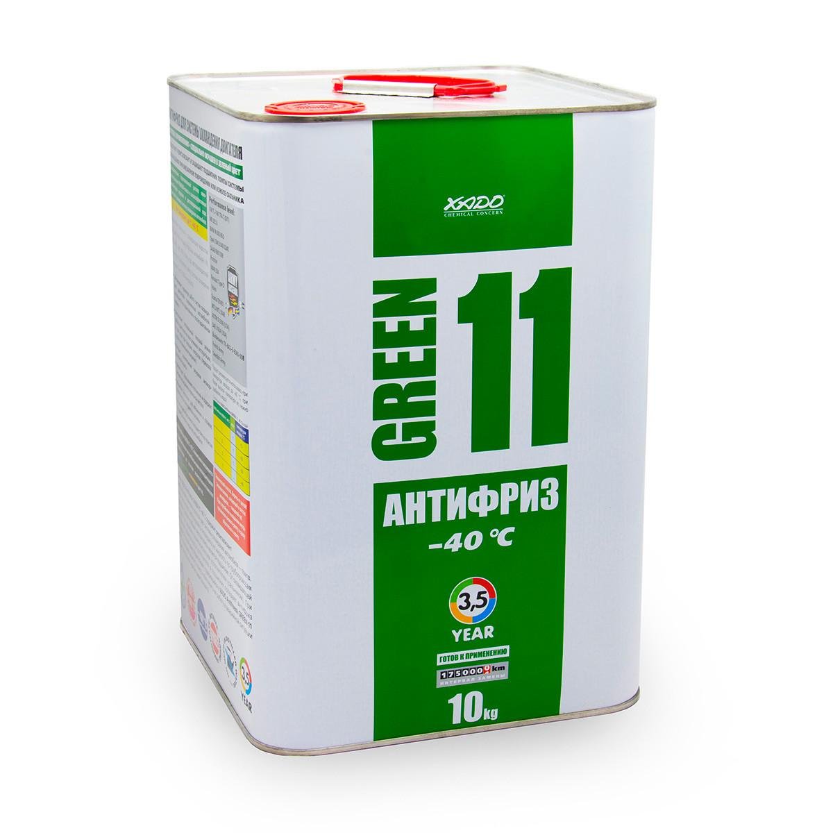 Антифриз для двигателя XADO Antifreeze Green G11 -40⁰С 10 кг Зеленый