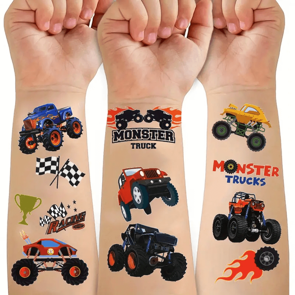 Детские временные тату Колеса-монстры 10 шт. 12х7 см (set-10-kids-tatto-cars) - фото 2