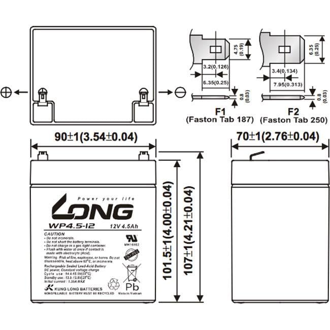 Аккумуляторная батарея Kung Long WP4.5-12 12V 4,5Ah - фото 4