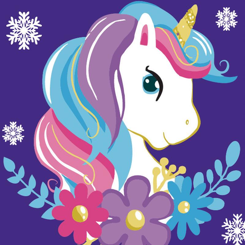 Картина по номерам Strateg Единорог в снежинках 20х20 см (HH5292)