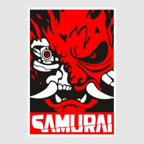 Стикер Poster Samurai Cyberpunk 34,3x50 см Черный/Красный/Белый (21558947)