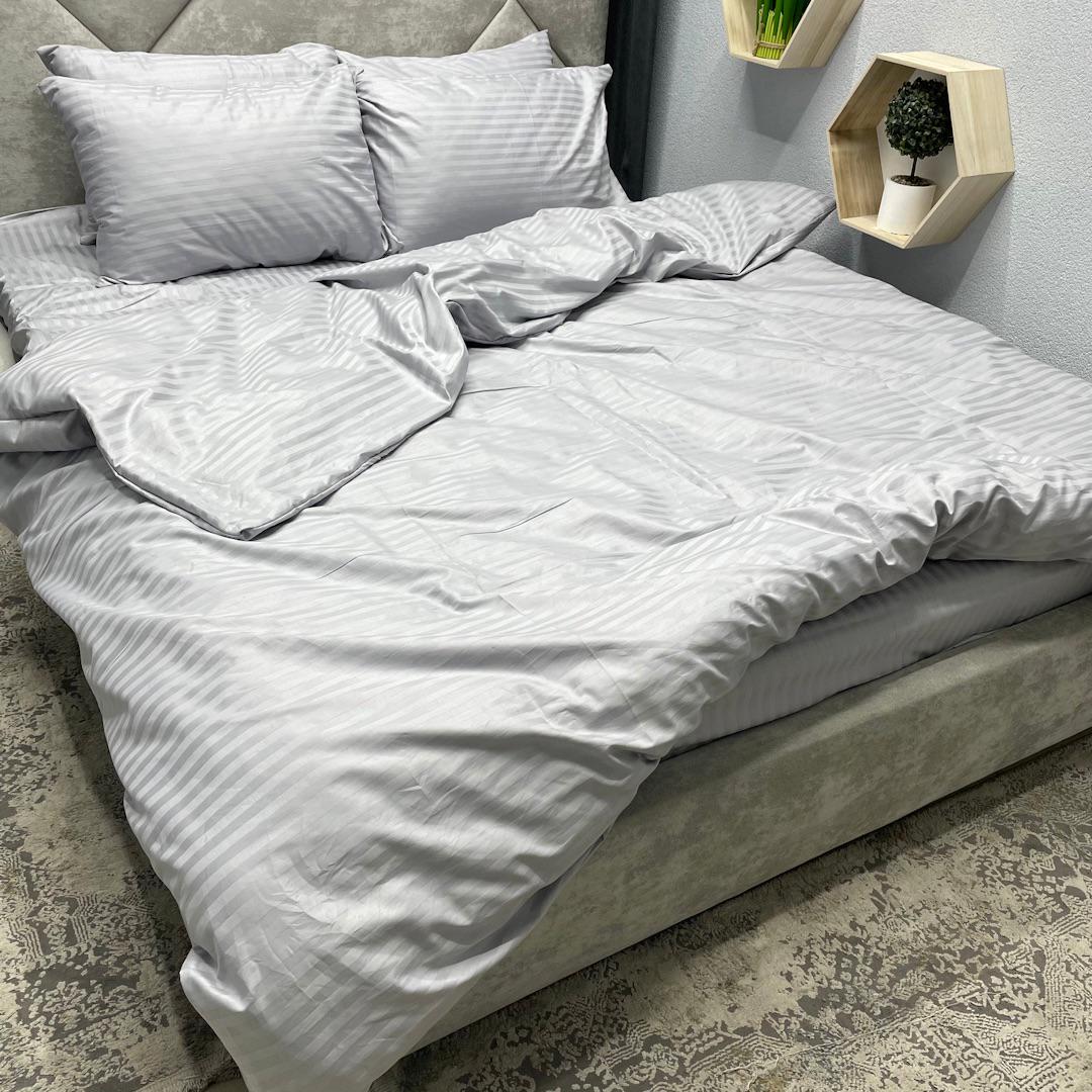Комплект постельного белья Ego-textile 917S страйп-сатин однотонный в полоску Серый (198431463)