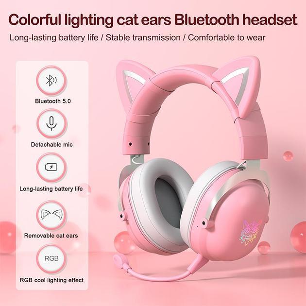 Навушники ігрові Onikuma Bluetooth Gaming Headset CAT Ear Рink - фото 2