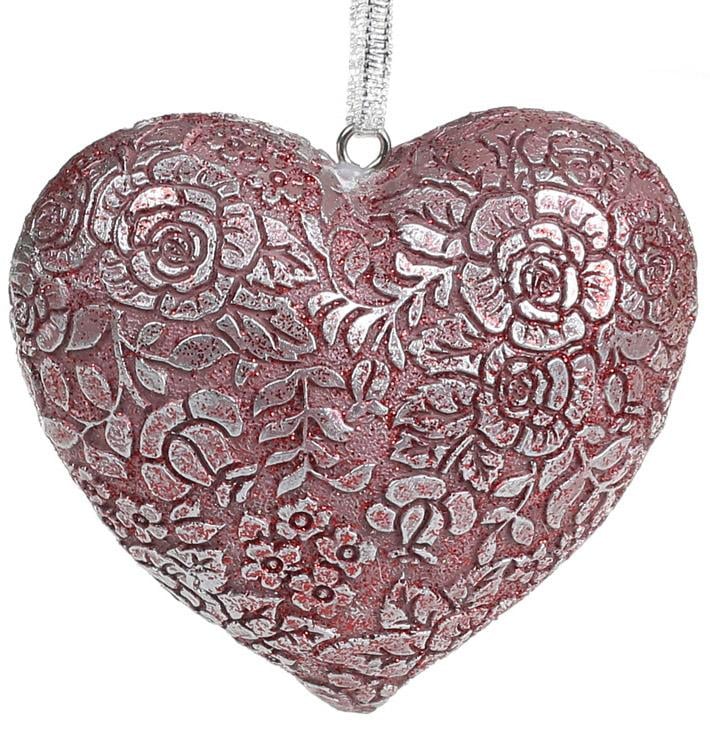 Набор декоративных подвесок Кружевное сердце Тиффани 8х7х3,5 см полистоун 4 шт. (BD-218-842)