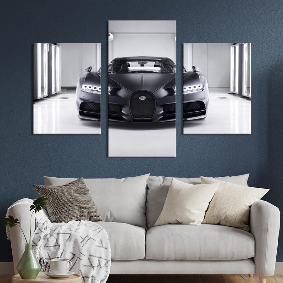 Картина на холсте триптих Изысканный чёрный Bugatti Chiron 141x90 см (1296-32)