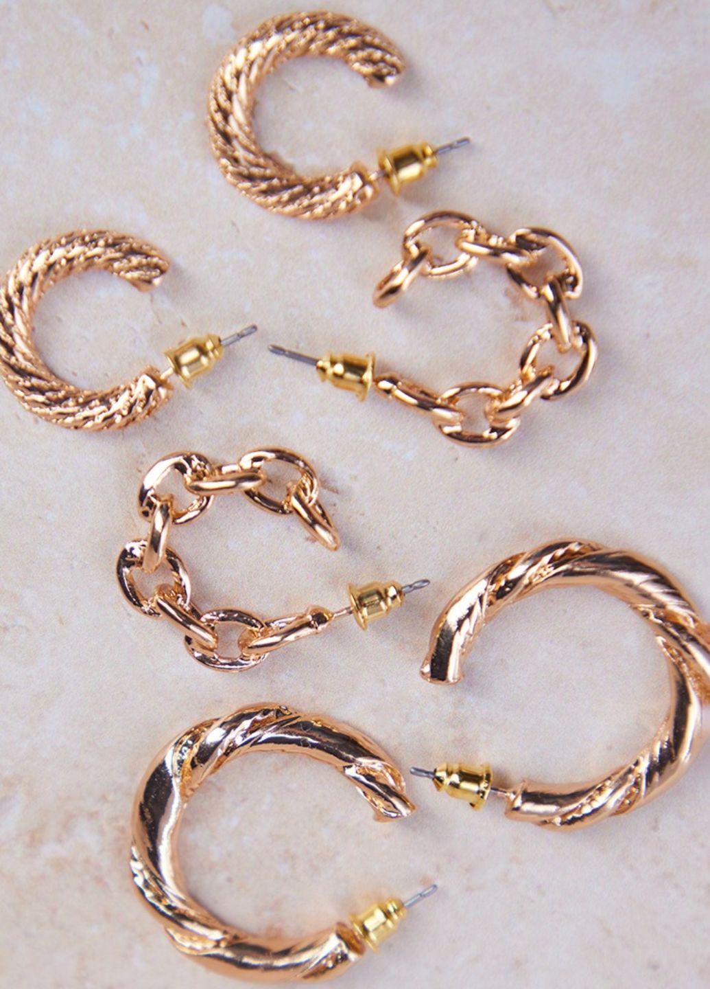 Сережки жіночі набір півкільця PrettyLittleThing 3 пари Золотистий (12359)