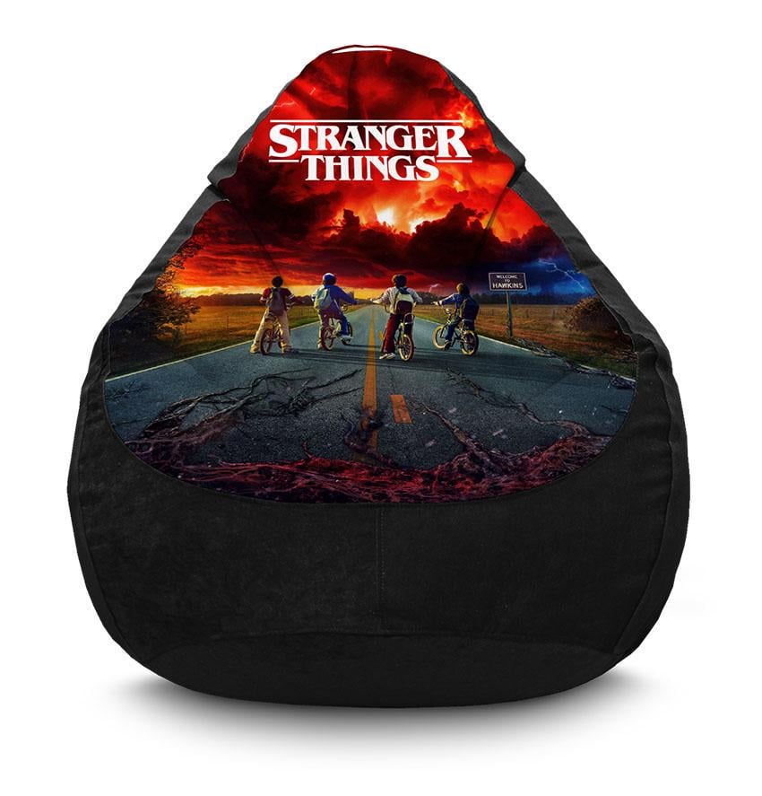 Крісло-мішок iPuff StRanger Things Сильна команда флок 2XL 90х125 см Чорний (32171240)