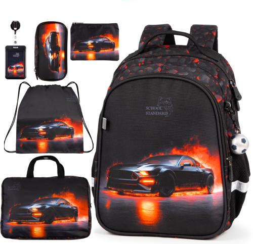 Ортопедический рюкзак 6 в 1 для мальчика School Standard с Машиной для первокласника (SET 160-29)