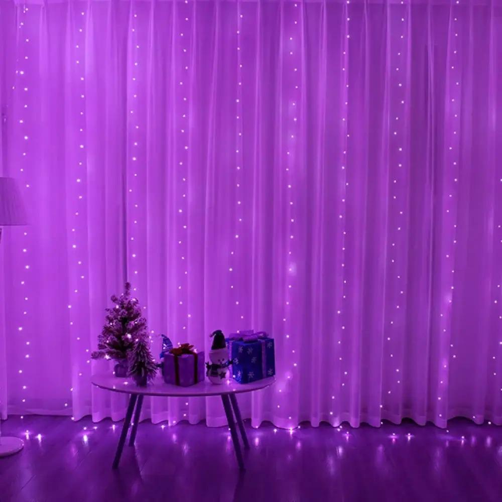 Гирлянда штора Роса 144 LED от USB и сети 220 В 8 режимов 12 нитей 1,8x1,2 м Фиолетовый - фото 4
