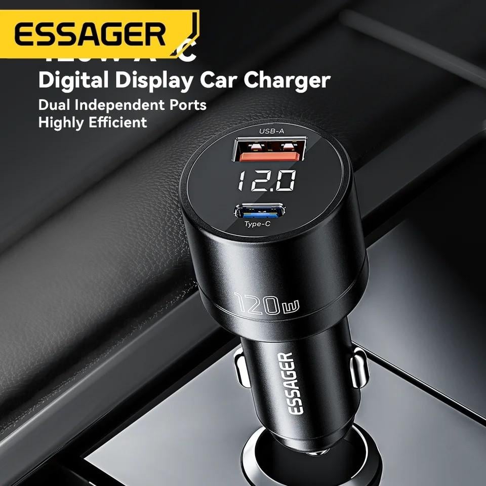 Зарядний пристрій автомобільний Essager 120W LED Type-C 100w/USB 20w Metall (25397283) - фото 6 Зарядний пристрій автомобільний Essager 120W LED Type-C 100w/USB 20w Metall (25397283) - фото 6