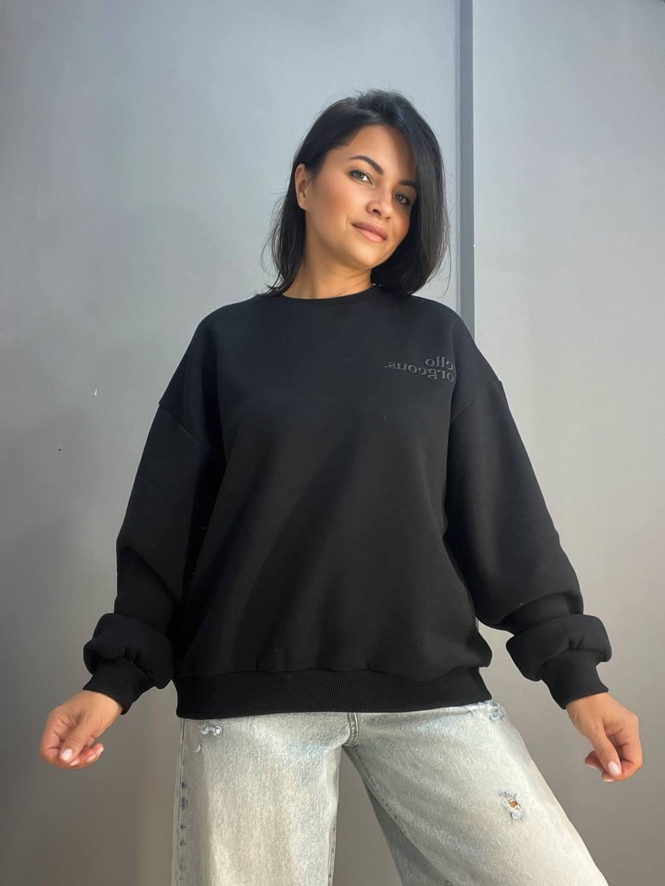 Свитшот женский PEPPER MINT 24-15 оверсайз удлиненный утепленный флис L Черный (966) - фото 1 Свитшот женский PEPPER MINT 24-15 оверсайз удлиненный утепленный флис L Черный (966) - фото 1