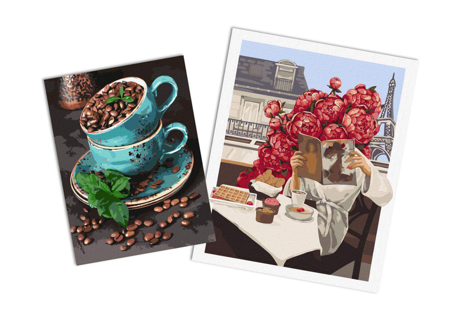 Набор картин по номерам Идейка 2в1 Цветущий Париж 40x50 см KHO4898 и Ароматные кофейные зерна 30x40 см KHO5636 (CKHO8142)