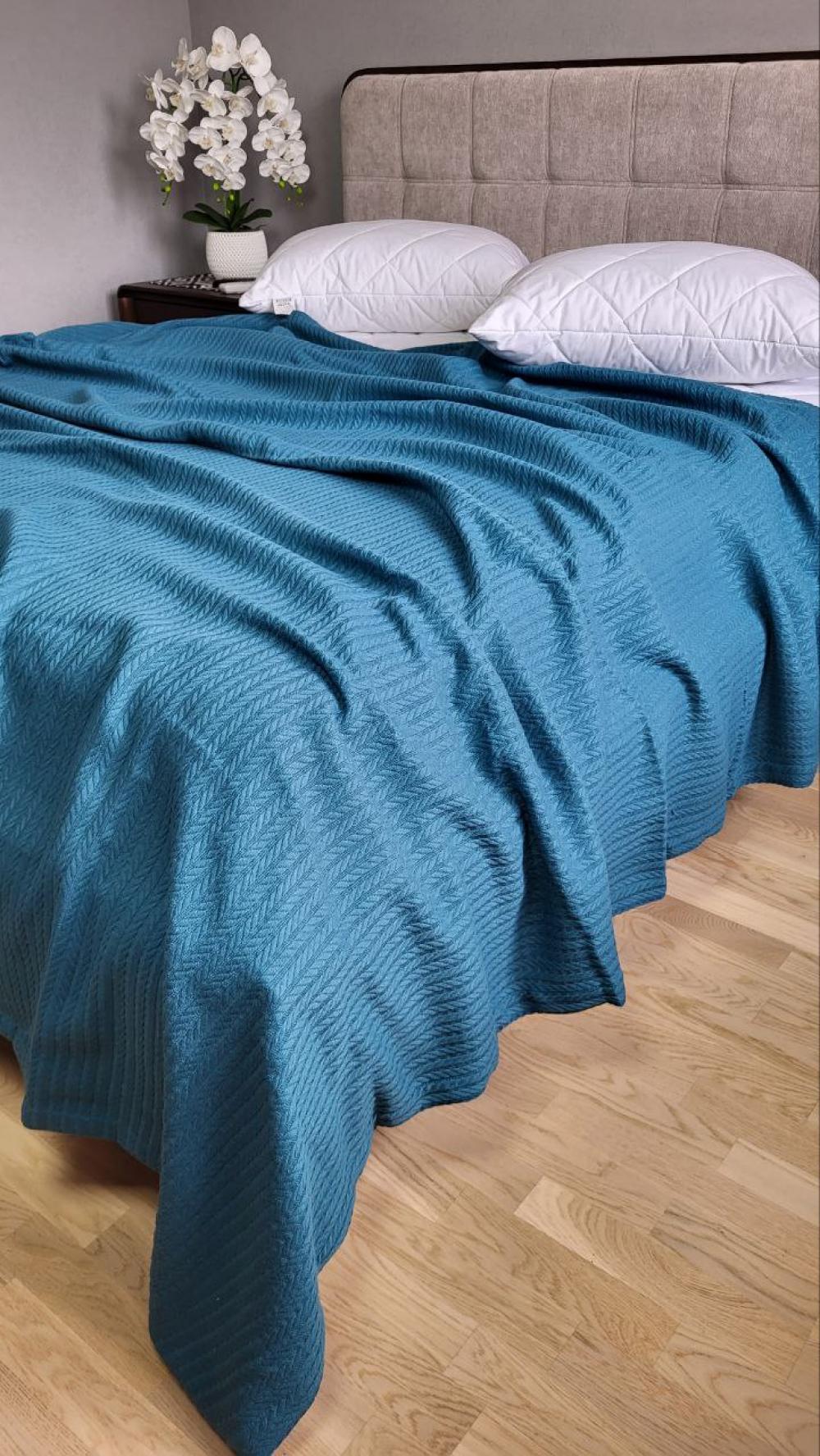 Покрывало Пике Косичка 180x220 см Лазурный (11266) - фото 4 Покрывало Пике Косичка 180x220 см Лазурный (11266) - фото 4