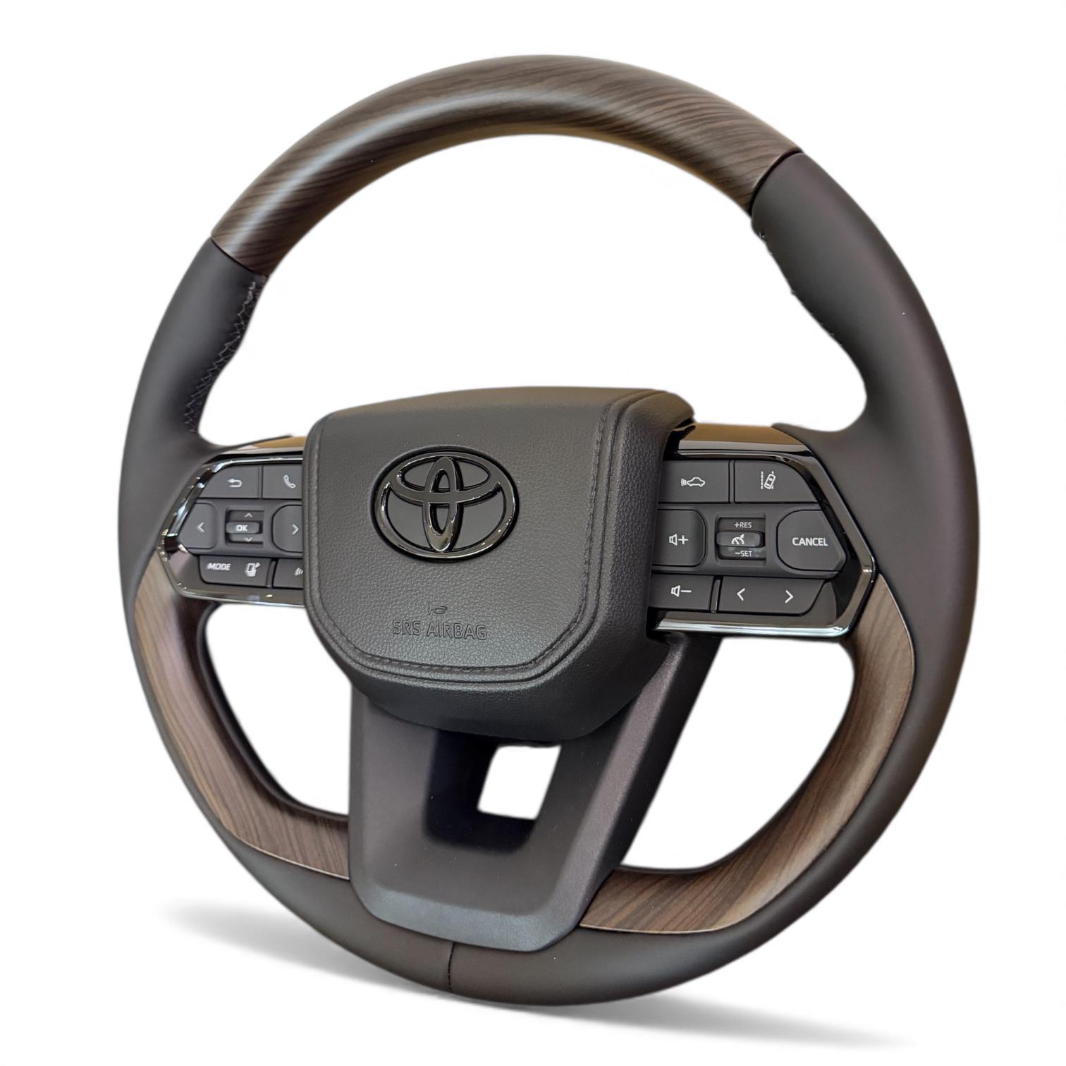 Кермо для Toyota Land Cruiser 200/Prado 150 в стилі LC300 з підігрівом чорний логотип в сборі Коричневе дерево (32401795)