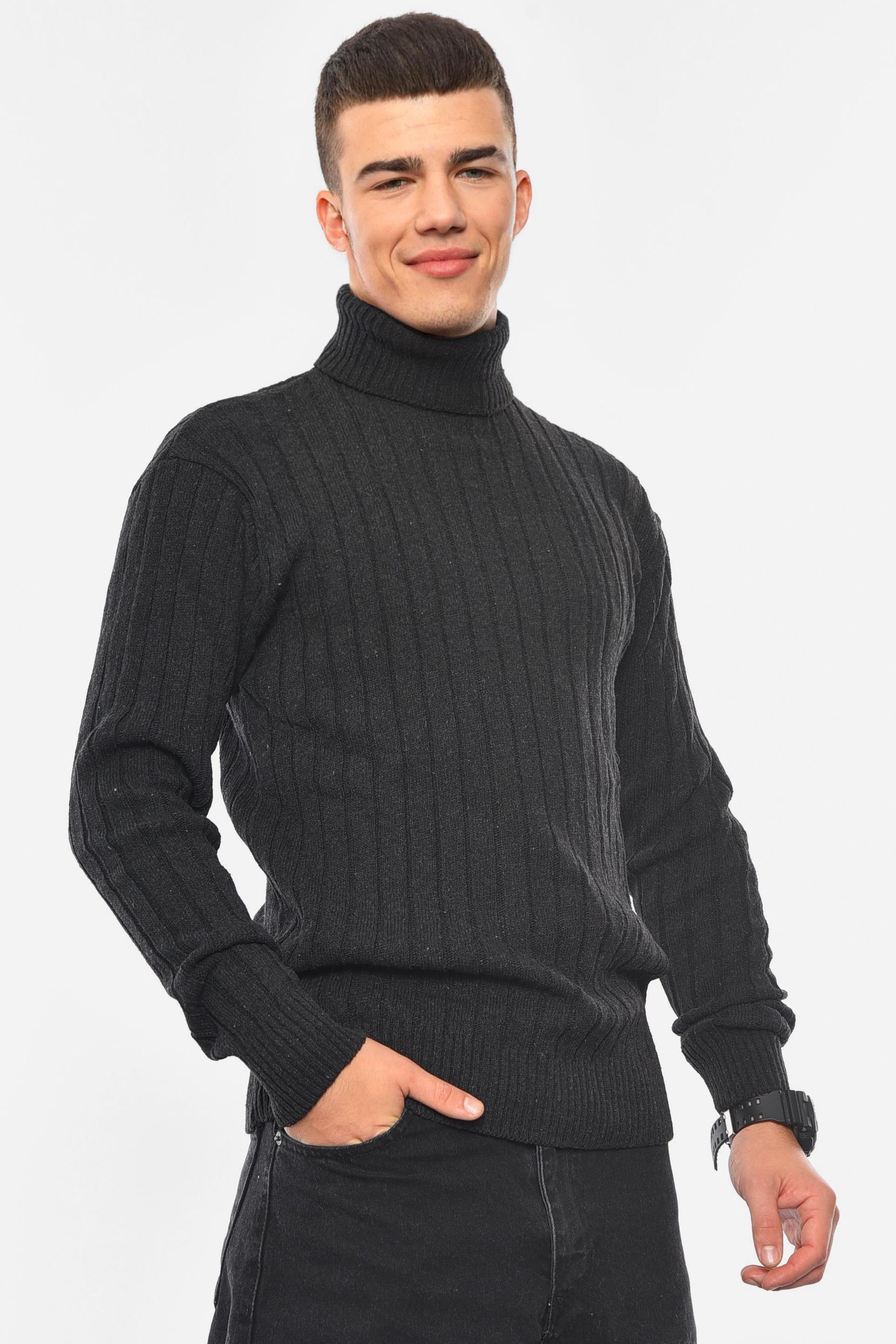 Свитер мужской однотонный M-L Черный (188300) - фото 2 Свитер мужской однотонный M-L Черный (188300) - фото 2