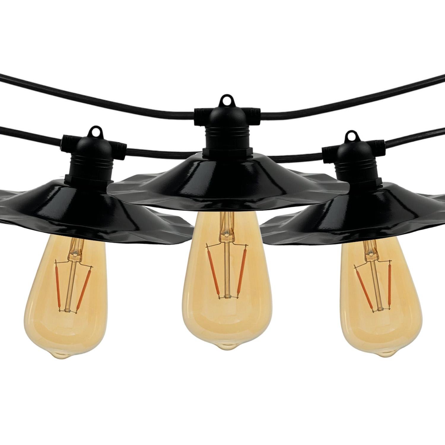 Ретро гирлянда уличная Premium Е27 с абажурами волна 15 м 30 патронов IP65 влагозащищенная с LED лампами ST64 Short gold Е27 2W 2200K