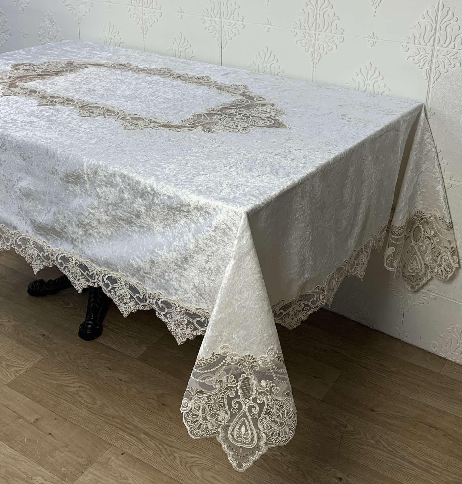 Скатертина велюрова Acme Tekstil PVS Melisa 160x220 см Krem/Cappucino (CN30225)