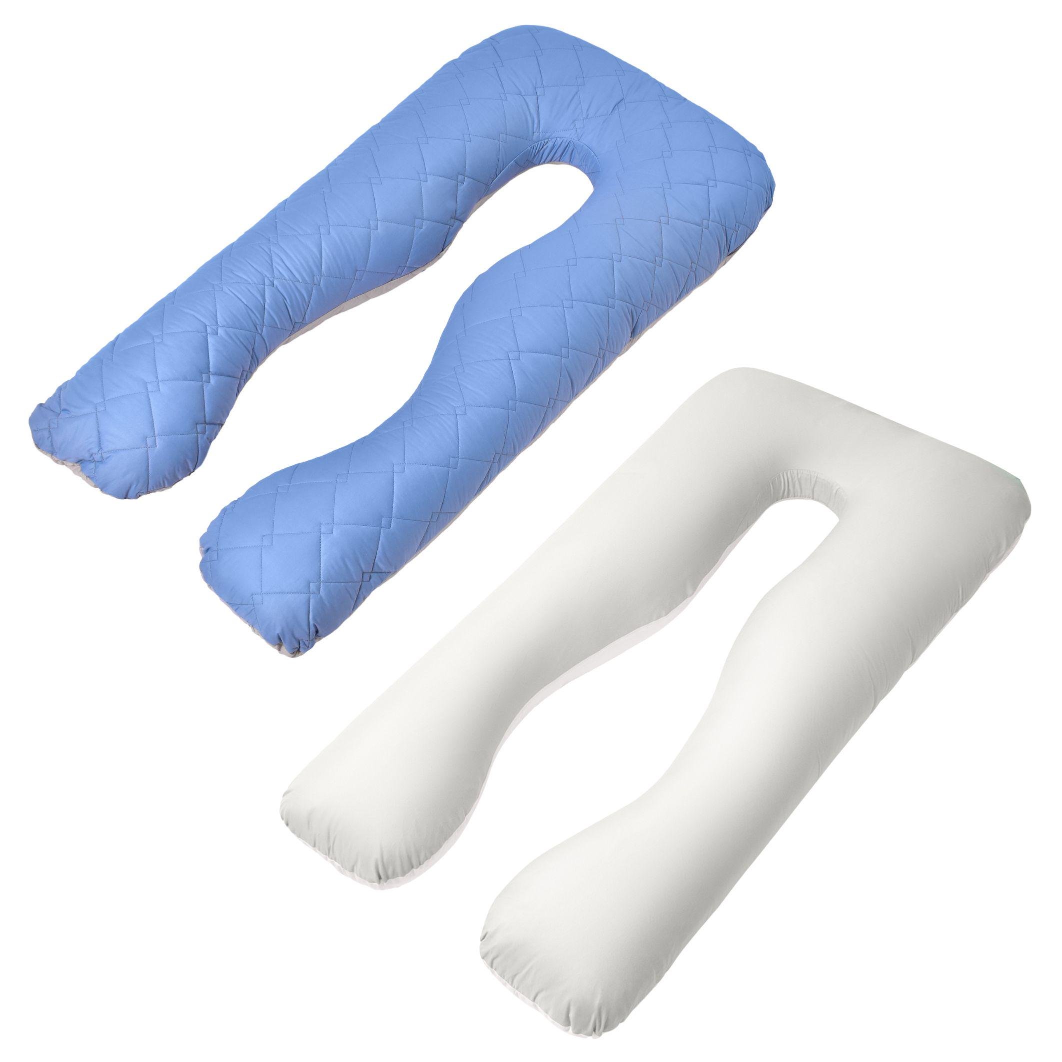 Набір подушок стьобаних IDEIA U-shape з наволочкою на блискавці антиалергенні 140х75х20 см 2 шт. Джинсовий/Сіро-білий (25875)