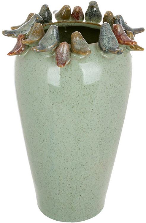 Ваза керамическая Birds 17х28 см Зеленый глянцевый