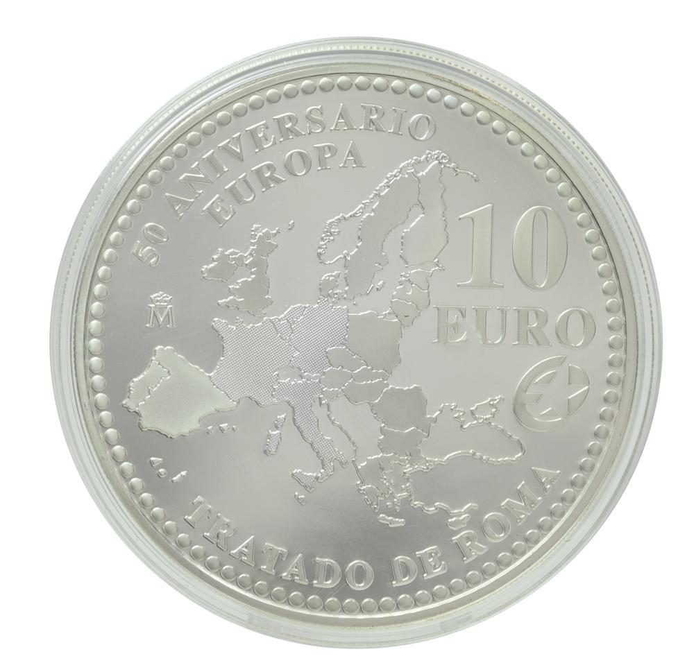 Коллекционная монета Испания 10 евро 2007 серебро UNC 50 лет подписанию Римского договора Ag 925 27 г (М23754)