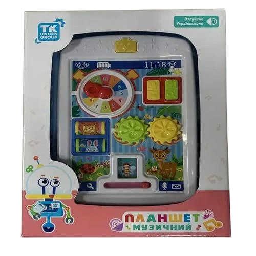 Планшет интерактивный TK Group подсветка/сказка/песни/аналоговые часы/трещотка/шестерни укр. (90660)