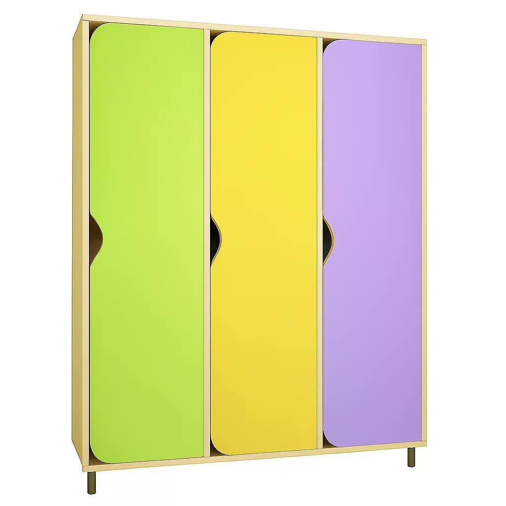 Шафа для роздягальні DS-030 3-секційна на металевих регульованих ніжках Зелений/Жовтий/Лаванда