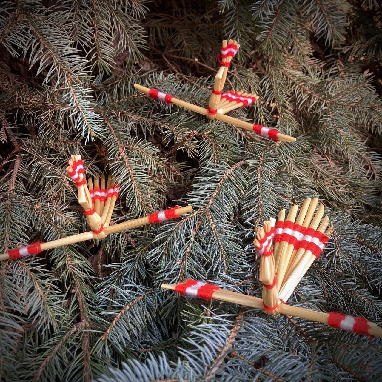 Игрушка елочная Птичка солома ручная работа 10 см (1974748157) - фото 2