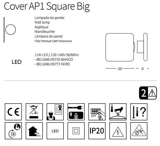 Настінний світильник Ideal Lux Cover AP1 Square Big Bianco (195735) - фото 4