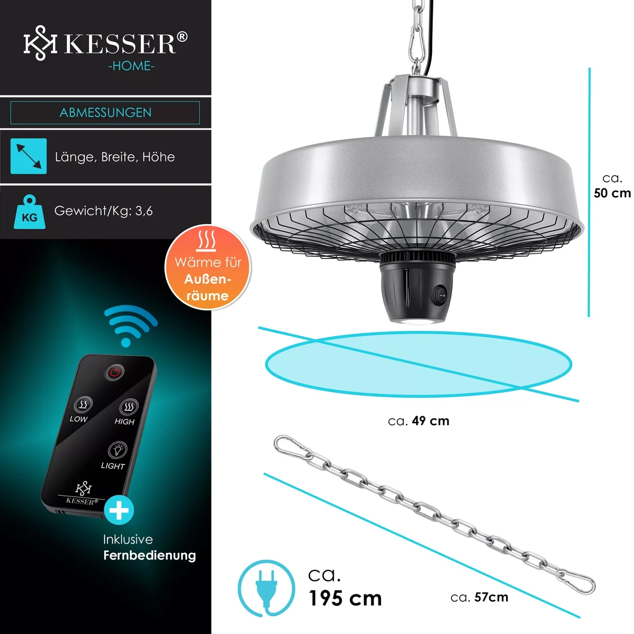 Инфракрасный обогреватель потолочный KESSER 2500 Вт 230В - фото 2