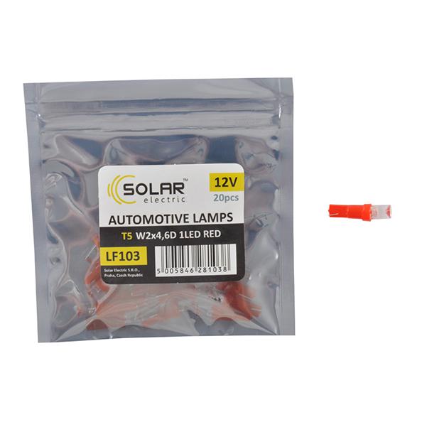Автолампа LED Solar 12V T5 W2x4.6d 1leds red 20 шт. (LF103_P)